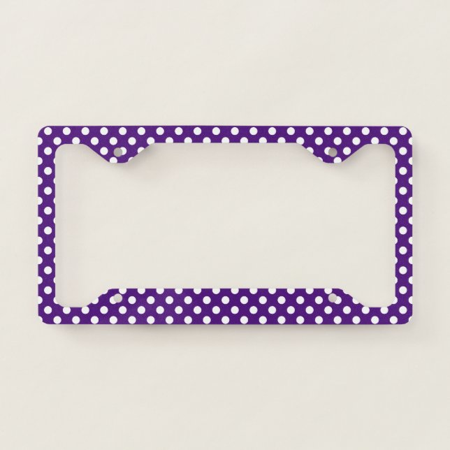 Classic Royal Purple and White Polka Dot Pattern License Plate Frame (Front)
