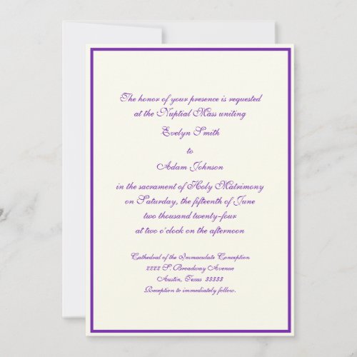 Classic Royal Purple Cursive Font Invitation
