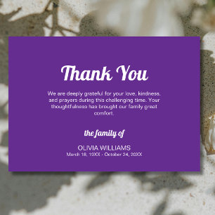 Classic Royal Purple Traditional Funeral Sympathy Thank You Card