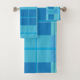 Classic Royal Sky Blue Plaid Aesthetic Bath Towel Set