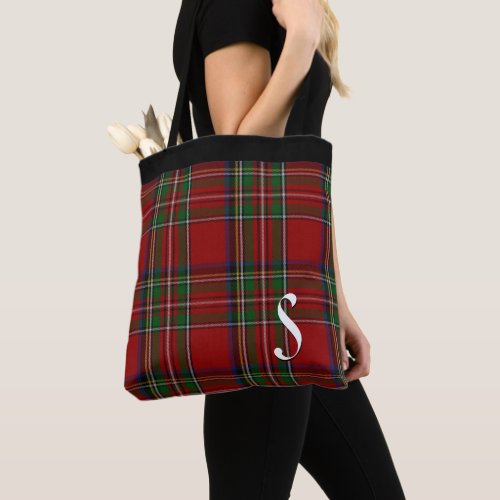 Classic Royal Stewart Plaid Monogrammed Tote Bag