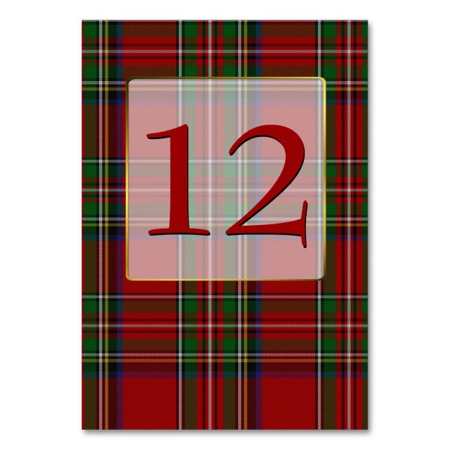 Classic Royal Stewart Plaid Wedding Table Number (Front)