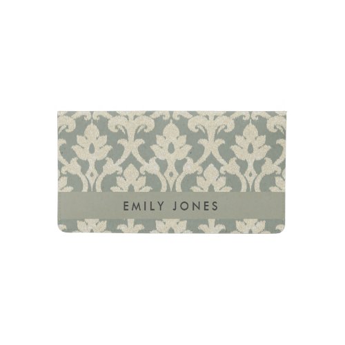 CLASSIC ROYAL WHITE GREY DAMASK FLORAL PATTERN CHECKBOOK COVER