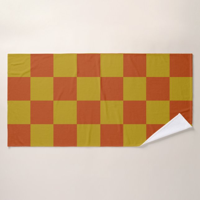 Classic Rust and Gold Checkerboard Pattern Bath Towel (Bath Towel)
