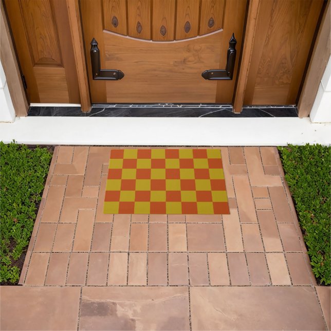 Classic Rust and Gold Checkerboard Pattern Doormat (Outdoor)