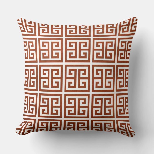 Classic Rust and White Greek Key Throw Pillow (Front)