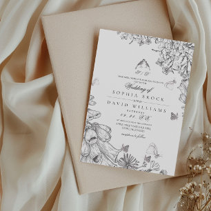 Classic Rustic Black White Floral Wedding Invitation
