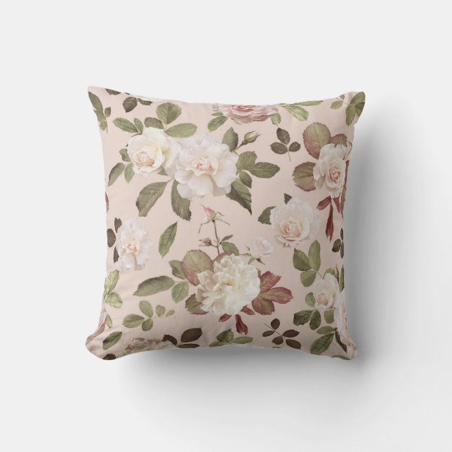 Classic Rustic Blush pink Roses Floral  design Throw Pillow (Front)