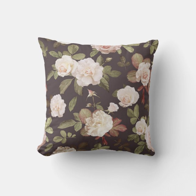 Classic Rustic Blush pink Roses Floral  design Throw Pillow (Front)