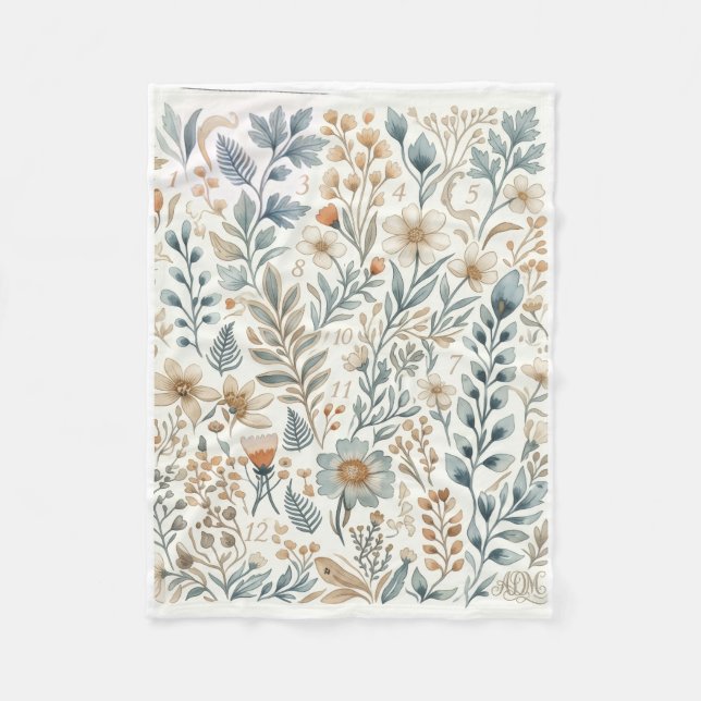 Classic Rustic Botanical Floral Textile Pattern Fl Fleece Blanket (Front)