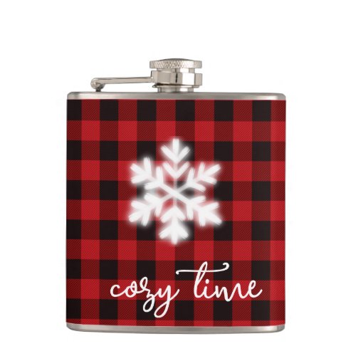 Classic rustic cozy red black plaid pattern  flask