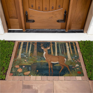 Classic rustic deer boho woodland forest greenery doormat