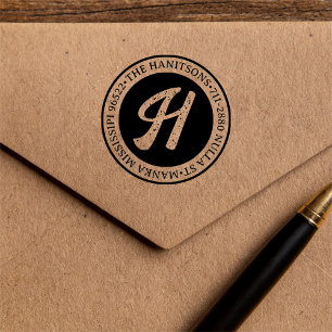 Classic Rustic Family Name Return Address Circular Rubber Stamp