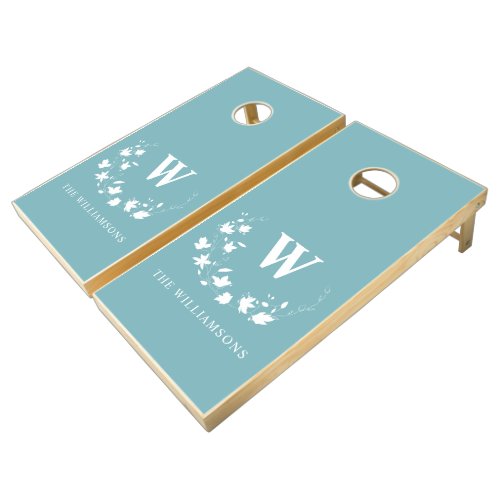 Classic Rustic Farmhouse Monogram Blue Custom Cornhole Set