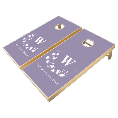 Classic Rustic Farmhouse Monogram Purple Custom Cornhole Set