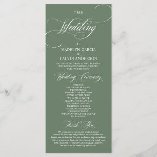Classic Rustic Forest Sage Green, Wedding Ceremony Program