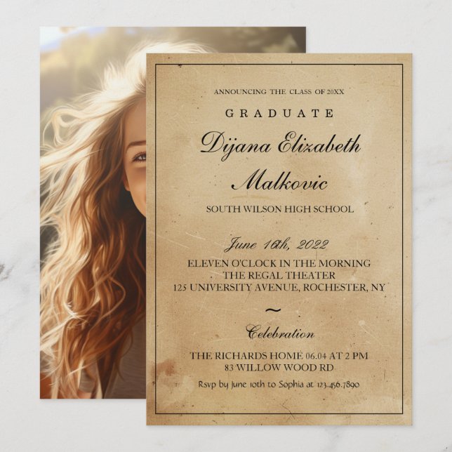 Classic Rustic Graduation Invitation (Front/Back)