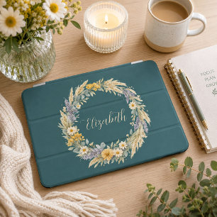 Classic Rustic Meadow Floral Wreath Teal iPad Mini Cover