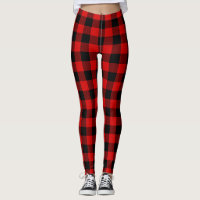 Classic Rustic Plaid Red Black Lumberjack Pattern Leggings