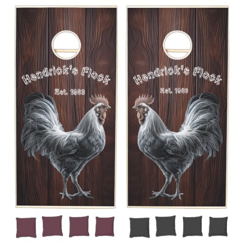 Classic Rustic Rooster Farmhouse Dark Oak Cornhole Set