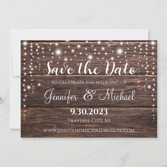 Classic Rustic Save the Date Card - String Lights (Front)
