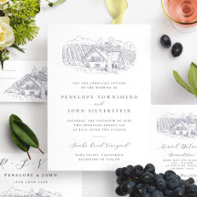 Classic Rustic Vineyard Illustration Wedding