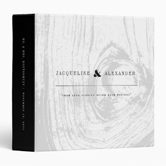 Classic Rustic Woodgrain White Winter Wedding 3 Ring Binder