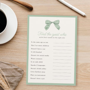 Classic Sage Bow Find the Guest Shower Game Card