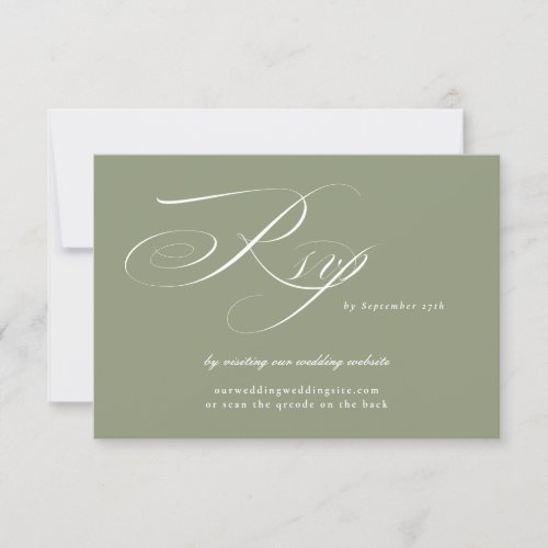 Classic Sage Calligraphy Wedding Website QR CODE RSVP Card