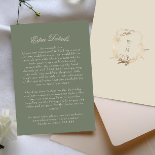 Classic Sage & Cream Monogram Gold Crest Details Enclosure Card