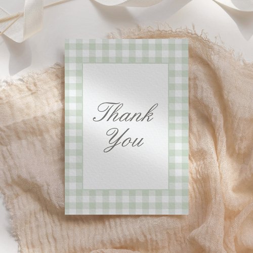 Classic Sage Gingham Boy Baby Shower Thank You Card