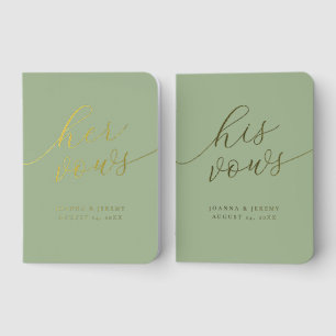 Classic Sage & Gold Script His & Hers Foil Vow Books