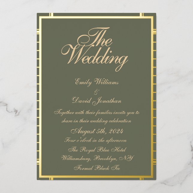 Classic Sage Green and Golden Foil Invitation (Front)