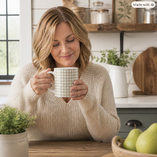 Classic Sage Green and White Gingham Pattern Coffee Mug