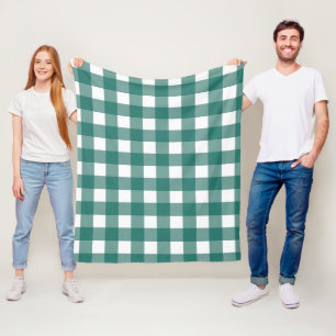 Classic Sage Green and White Gingham Plaid Checker Fleece Blanket