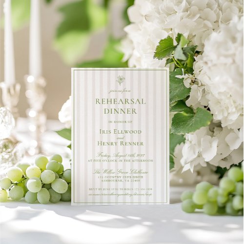 Classic Sage Green &amp; Beige Rehearsal Dinner Invitation