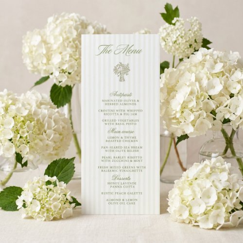 Classic Sage Green & Beige Striped Wedding Menu