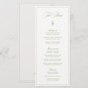 Classic Sage Green & Beige Striped Wedding Menu Invitation