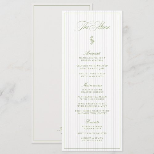 Classic Sage Green &amp; Beige Striped Wedding Menu Invitation