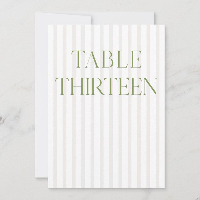 Classic Sage Green & Beige Wedding 13 Table Number (Front)