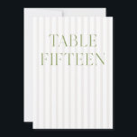 Classic Sage Green & Beige Wedding 15 Table Number<br><div class="desc">This elegant table number features a soft beige striped background with refined sage green serif typography and subtle script accents. Designed for garden weddings, refined receptions, and timeless outdoor celebrations. Coordinates with the “Iris” Wedding Invitation Collection — click the collection link on this page to find matching items like menus,...</div>