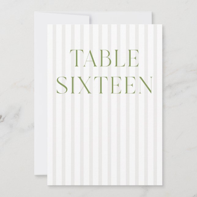 Classic Sage Green & Beige Wedding 16 Table Number (Front)