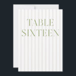 Classic Sage Green & Beige Wedding 16 Table Number<br><div class="desc">This elegant table number features a soft beige striped background with refined sage green serif typography and subtle script accents. Designed for garden weddings, refined receptions, and timeless outdoor celebrations. Coordinates with the “Iris” Wedding Invitation Collection — click the collection link on this page to find matching items like menus,...</div>