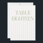 Classic Sage Green & Beige Wedding 18 Table Number<br><div class="desc">This elegant table number features a soft beige striped background with refined sage green serif typography and subtle script accents. Designed for garden weddings, refined receptions, and timeless outdoor celebrations. Coordinates with the “Iris” Wedding Invitation Collection — click the collection link on this page to find matching items like menus,...</div>