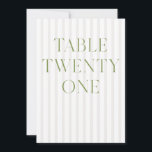 Classic Sage Green & Beige Wedding 21 Table Number<br><div class="desc">This elegant table number features a soft beige striped background with refined sage green serif typography and subtle script accents. Designed for garden weddings, refined receptions, and timeless outdoor celebrations. Coordinates with the “Iris” Wedding Invitation Collection — click the collection link on this page to find matching items like menus,...</div>