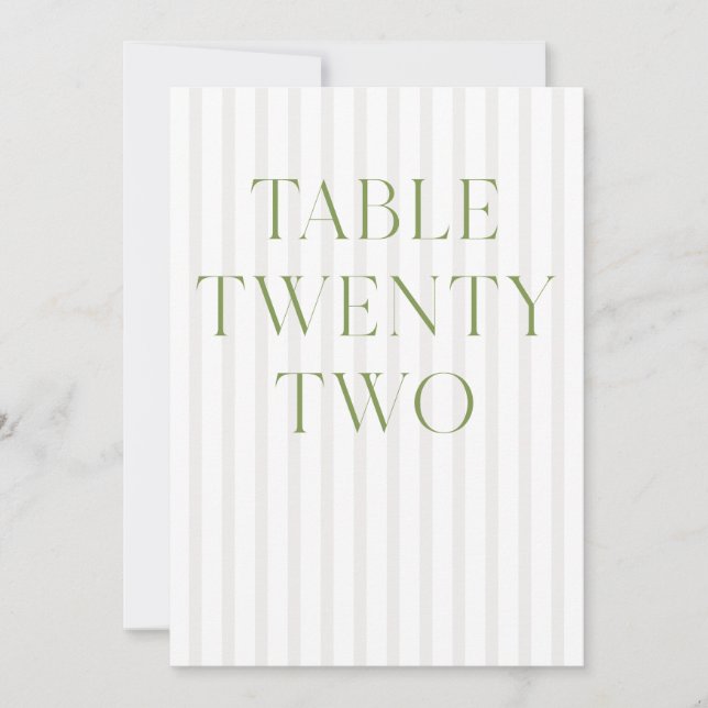Classic Sage Green & Beige Wedding 22 Table Number (Front)