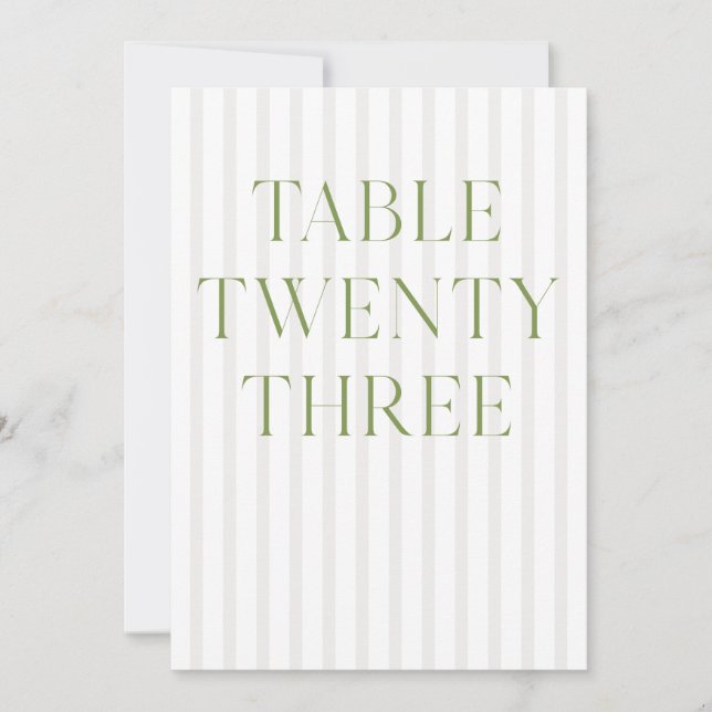 Classic Sage Green & Beige Wedding 23 Table Number (Front)