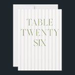 Classic Sage Green & Beige Wedding 26 Table Number<br><div class="desc">This elegant table number features a soft beige striped background with refined sage green serif typography and subtle script accents. Designed for garden weddings, refined receptions, and timeless outdoor celebrations. Coordinates with the “Iris” Wedding Invitation Collection — click the collection link on this page to find matching items like menus,...</div>