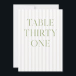 Classic Sage Green & Beige Wedding 31 Table Number<br><div class="desc">This elegant table number features a soft beige striped background with refined sage green serif typography and subtle script accents. Designed for garden weddings, refined receptions, and timeless outdoor celebrations. Coordinates with the “Iris” Wedding Invitation Collection — click the collection link on this page to find matching items like menus,...</div>
