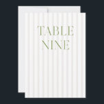 Classic Sage Green & Beige Wedding 9 Table Number<br><div class="desc">This elegant table number features a soft beige striped background with refined sage green serif typography and subtle script accents. Designed for garden weddings, refined receptions, and timeless outdoor celebrations. Coordinates with the “Iris” Wedding Invitation Collection — click the collection link on this page to find matching items like menus,...</div>